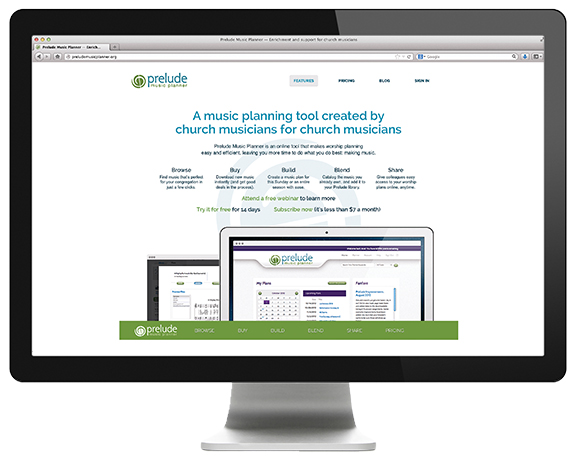 computer monitor viewing Prelude Music Planner website